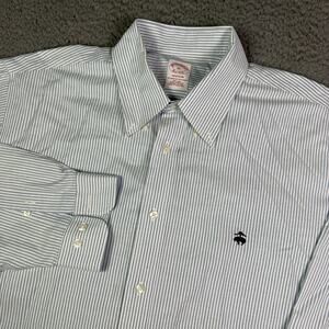 Brooks Brothers Oxford Button-Down Shirt Mens XL Blue Striped OCBD Madison Logo